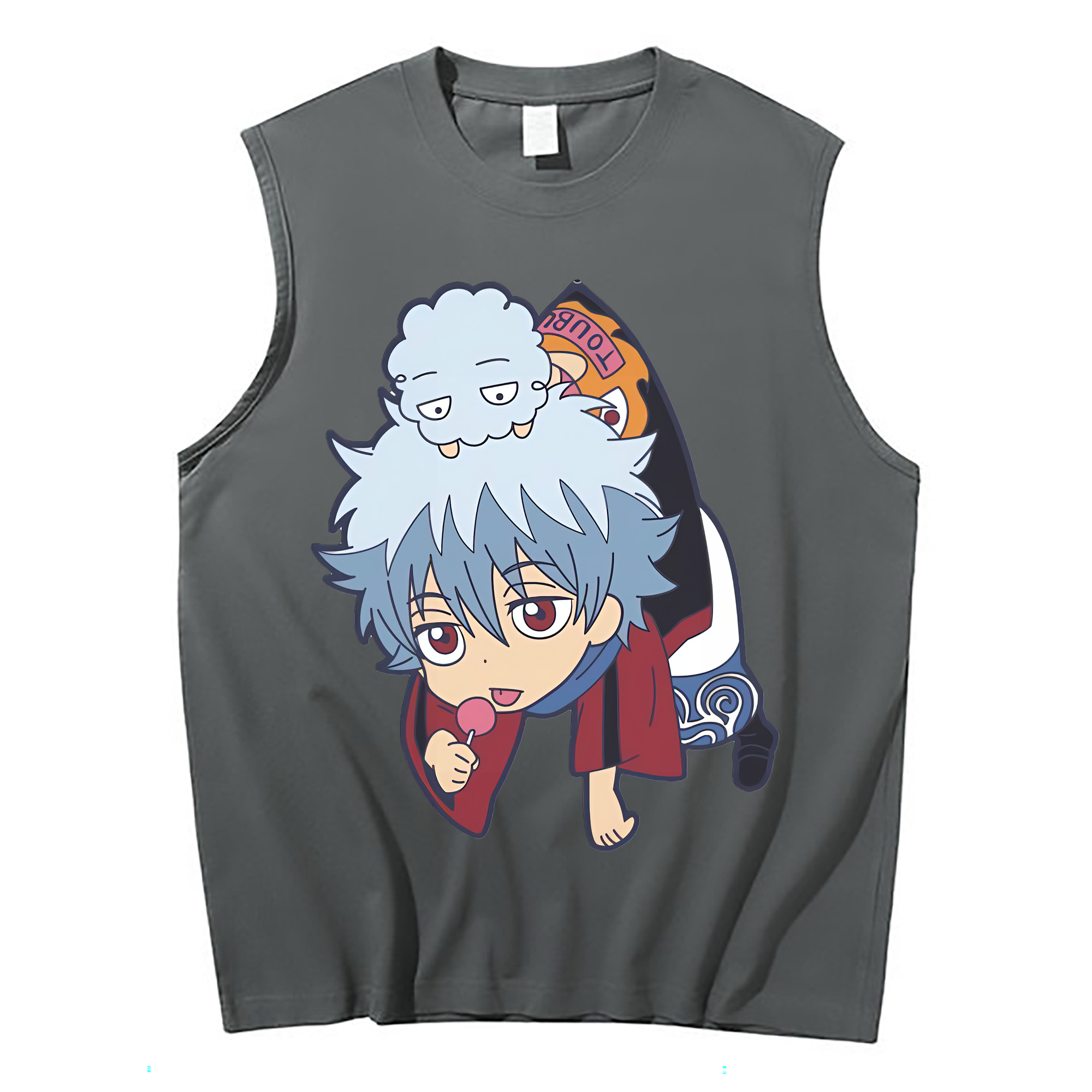 （画像用） ぎんたま 坂田銀時（さかたぎんとき） 神楽 志村新八（しむら しんぱち） GINTAMA Sakata Gintoki Kagura Shimura Shinpachi コットン100％タンクトップ（フロントプリント）